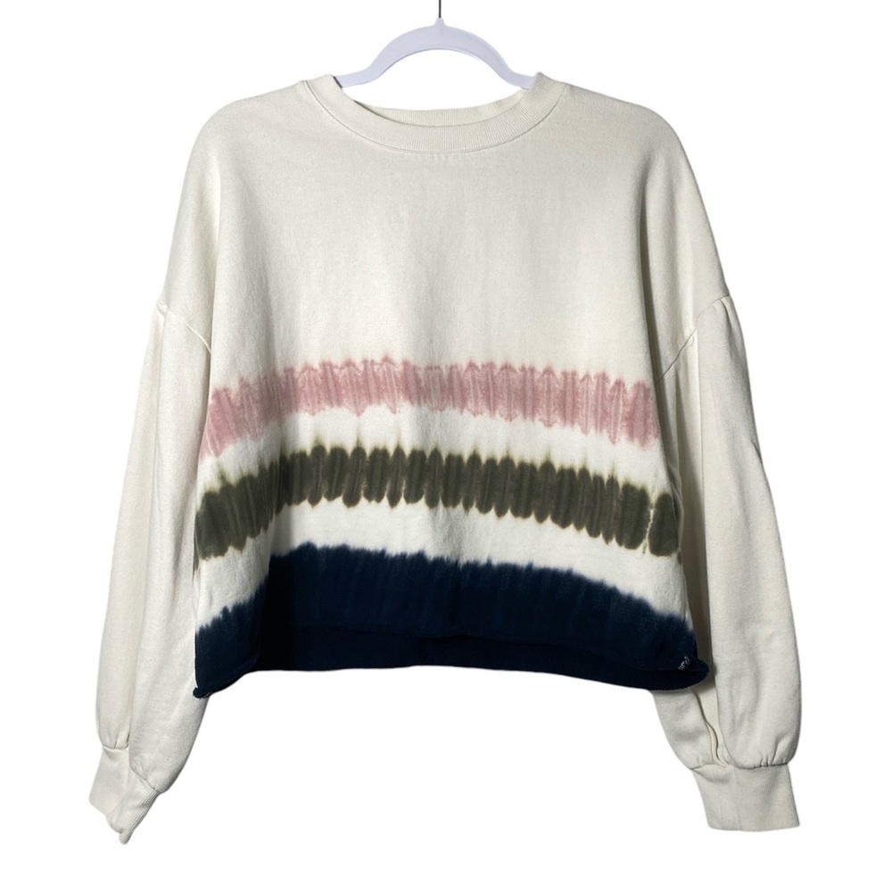 Z Supply Cream Tie-Dye Stripe Cropped Sweatshirt with Pink, Olive & Navy